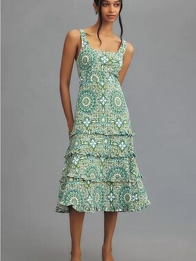 Anthropologie Sleeveless Ruffled A-Line Midi Dress